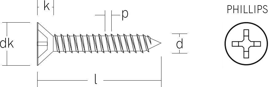 Tornillo autoperforante de cabeza plana ovalada